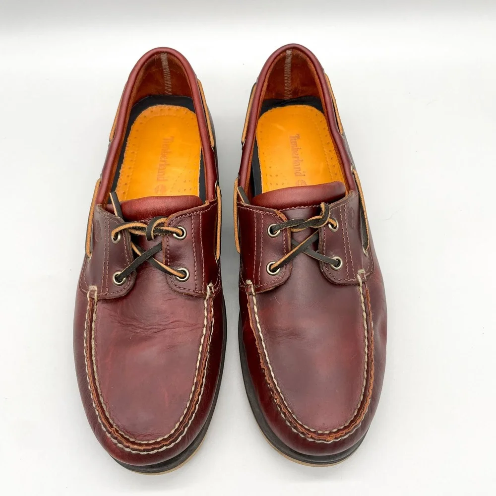 Timberland Mens 13 Classic 2 Eye Boat Shoes Brown Red Leather Preppy Coastal